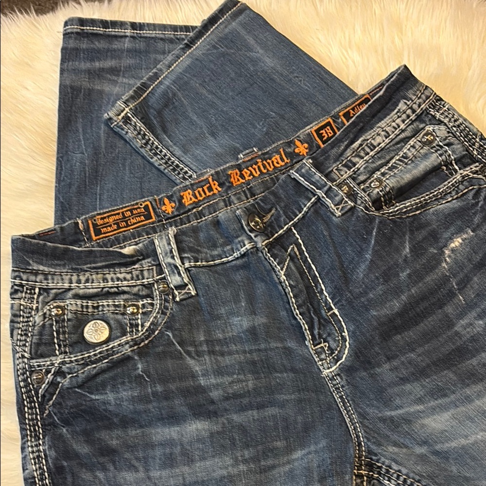 Rock Revival Blue Relaxed Fit Jeans with Distressed Details
